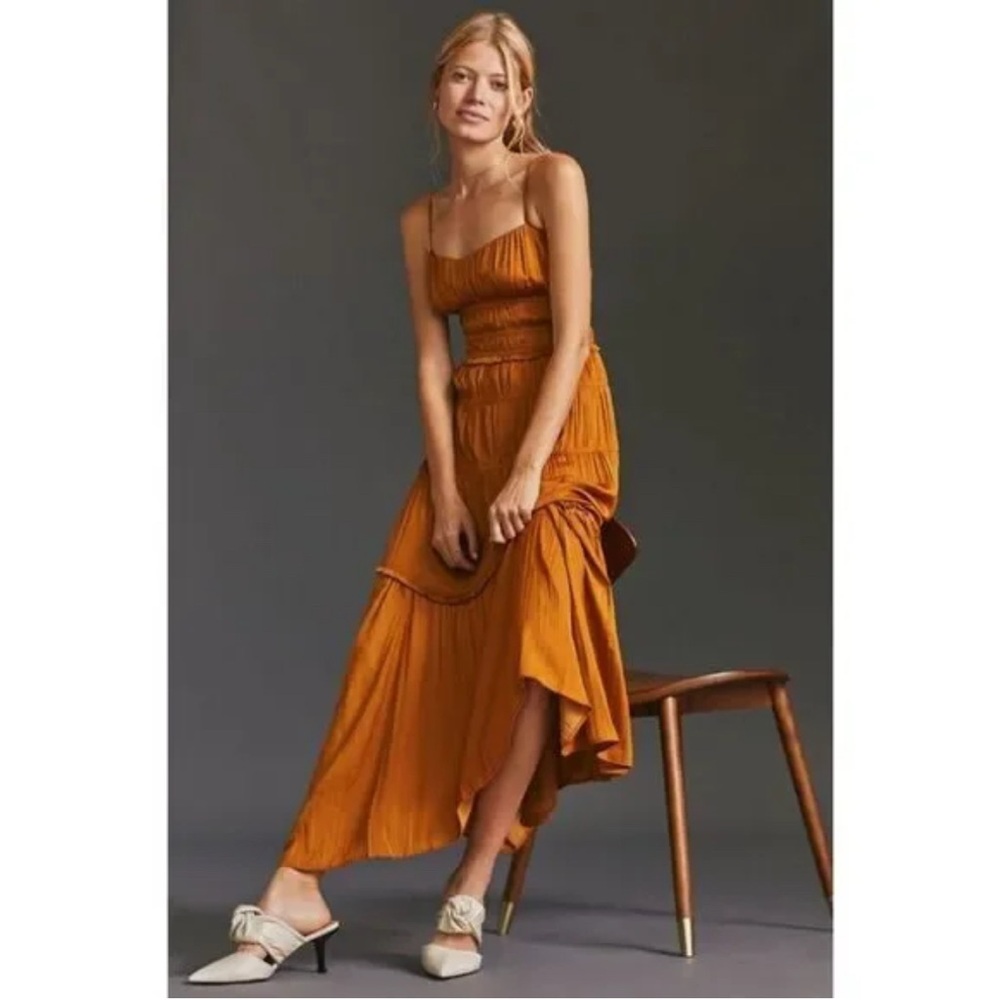 Anthropologie Ruched Slip Dress in Bronze Sz. 4 NWT